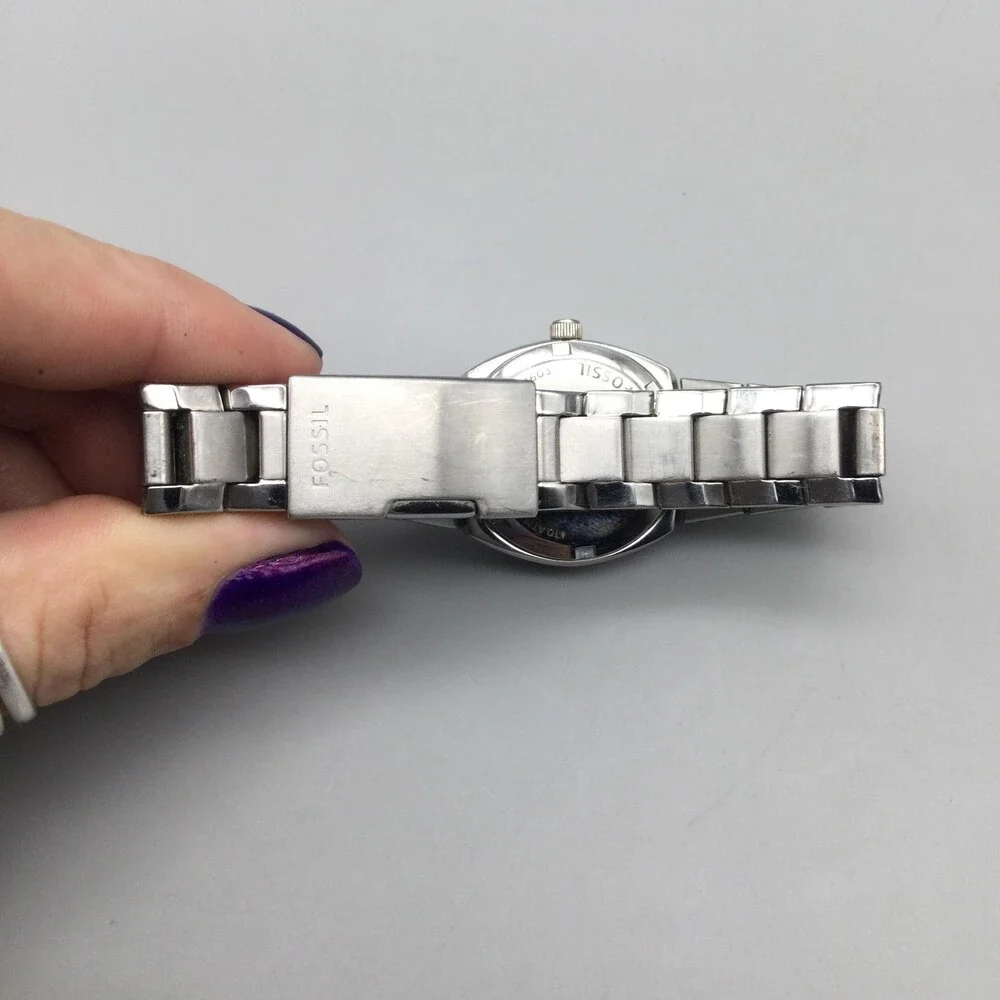 Fossil Womens Watch 28mm MOP Dial Crystals Date Stainless New Battery 6.5